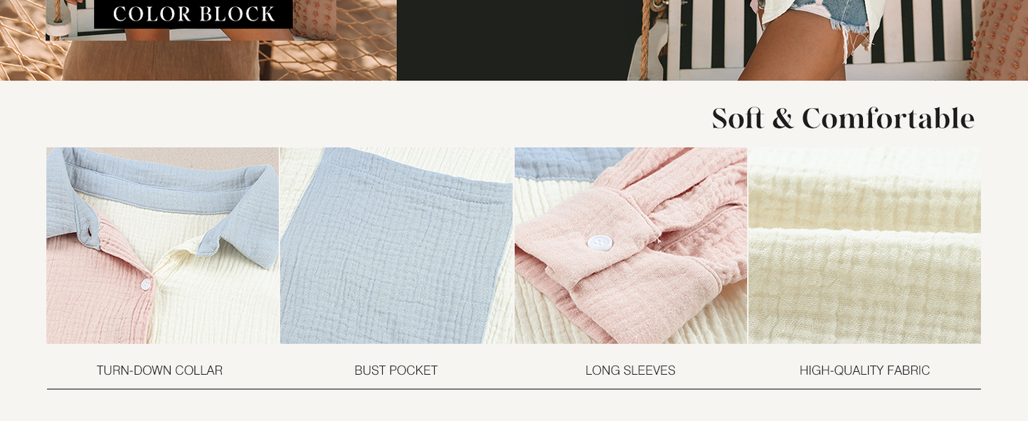 Color Block Button Down Shirts Long Sleeve