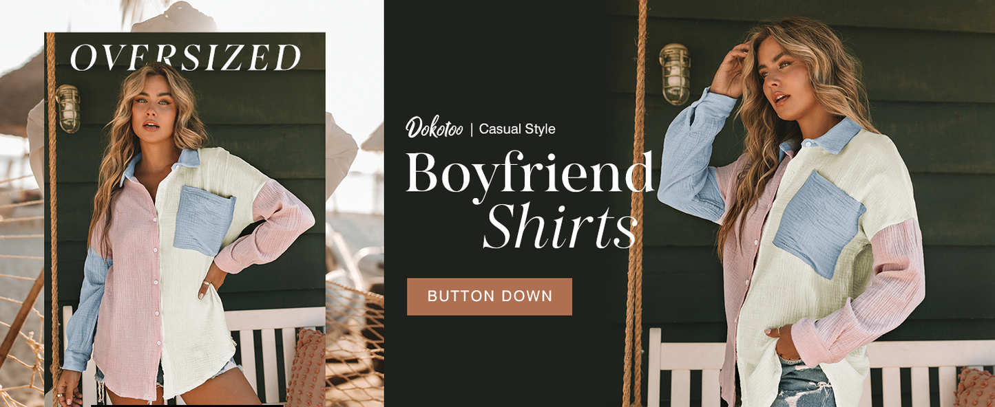 Color Block Button Down Shirts Long Sleeve