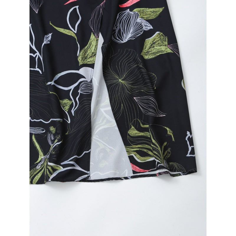 Elegant Style Satin Texture Printed Midi Dress