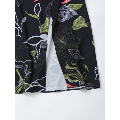Elegant Style Satin Texture Printed Midi Dress