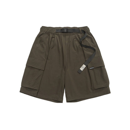 Buckle waistband large pocket loose five quarter shorts for men