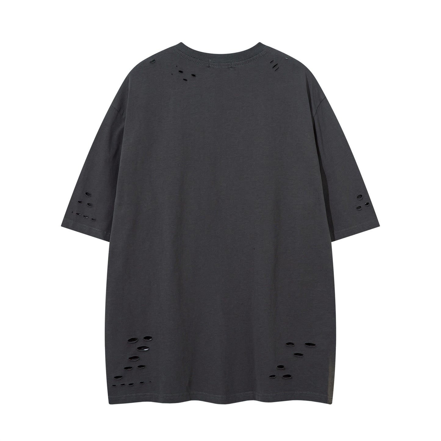 Washed hole letter embroidery short sleeved T-shirt