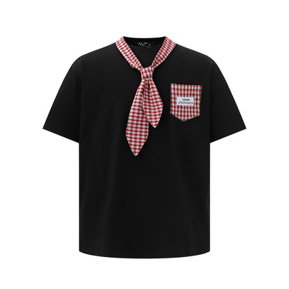 Splicing tie short sleeved T-shirt top