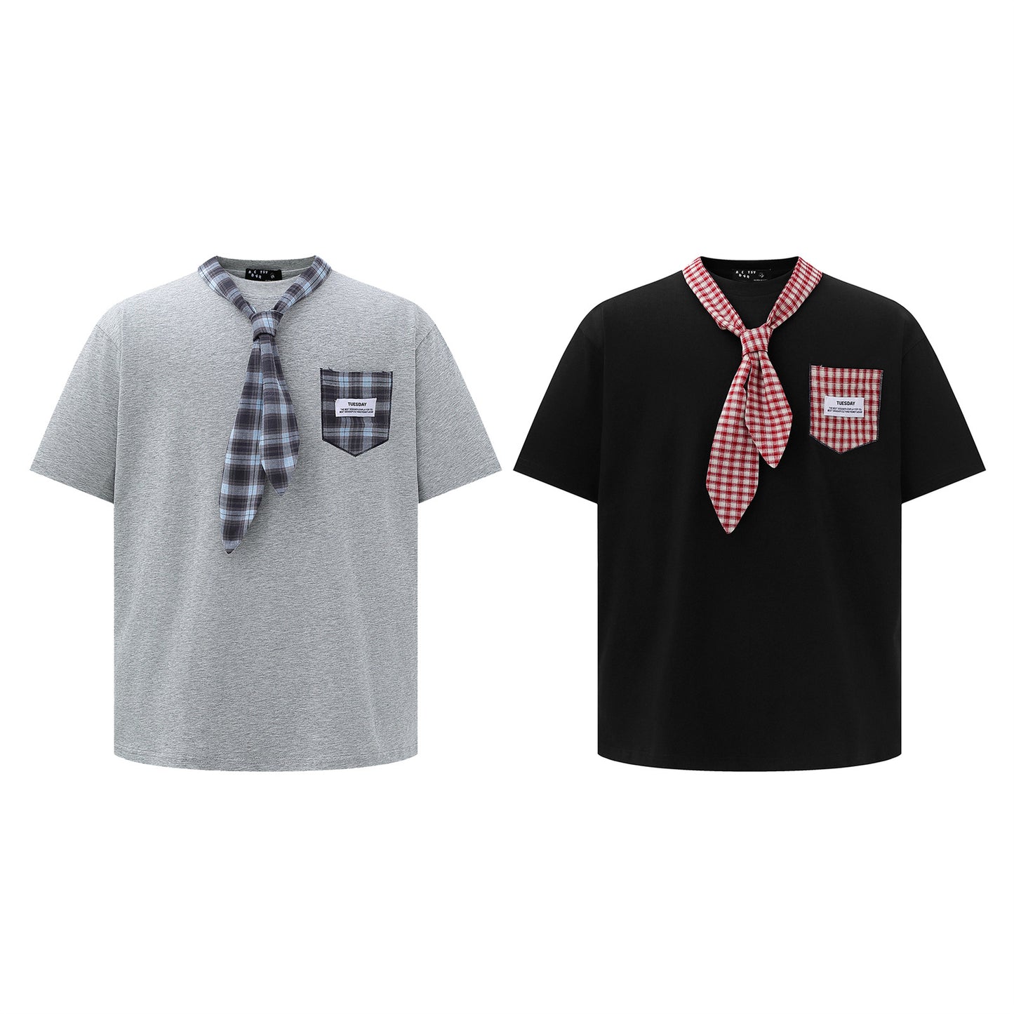 Splicing tie short sleeved T-shirt top