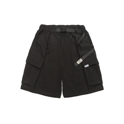 Buckle waistband large pocket loose five quarter shorts for men